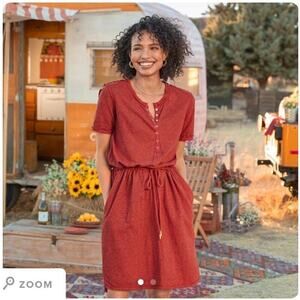 SUNDANCE Candice Stripped Easy Dress 100% Cotton Henley Casual Weekend Large